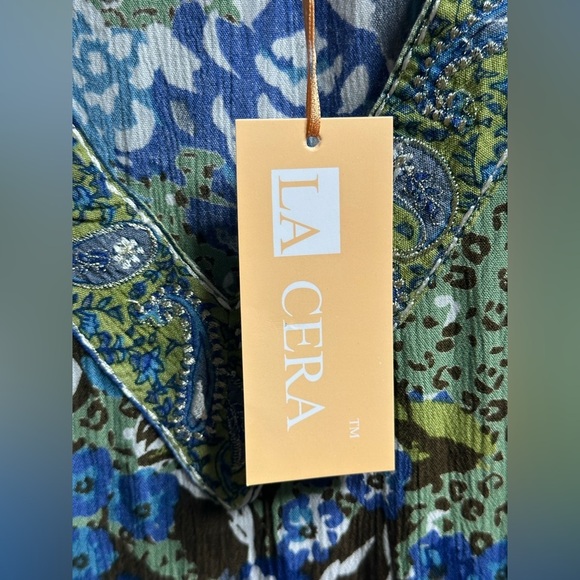 NEW La Cera Plus Size Sleeveless V-Neck Artistic Floral Dress Green Women’s 1X - Picture 6 of 13